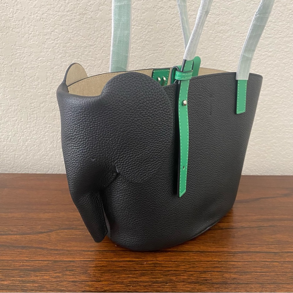 Cute Black Green Elephant Colorblock Basket Tote w/ Crossbody Strap Contrast S14